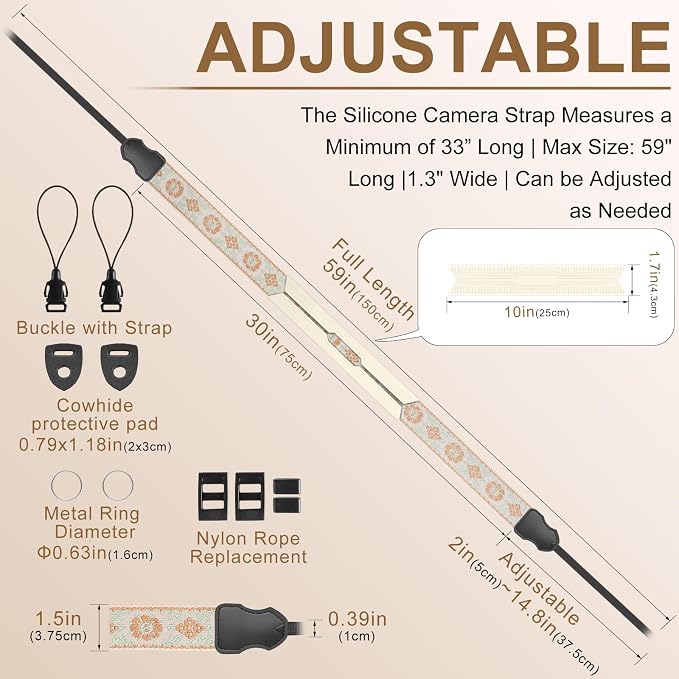 FIEIL Neck Strap Silicone Camera Straps - Padded Camera Strap, 1.5" Wide Adjustable Nylon Shoulder Strap - Compatible with Canon, Nikon, Sony, and More DSLR and Mirrorless Cameras (Khaki Green) - Image 4