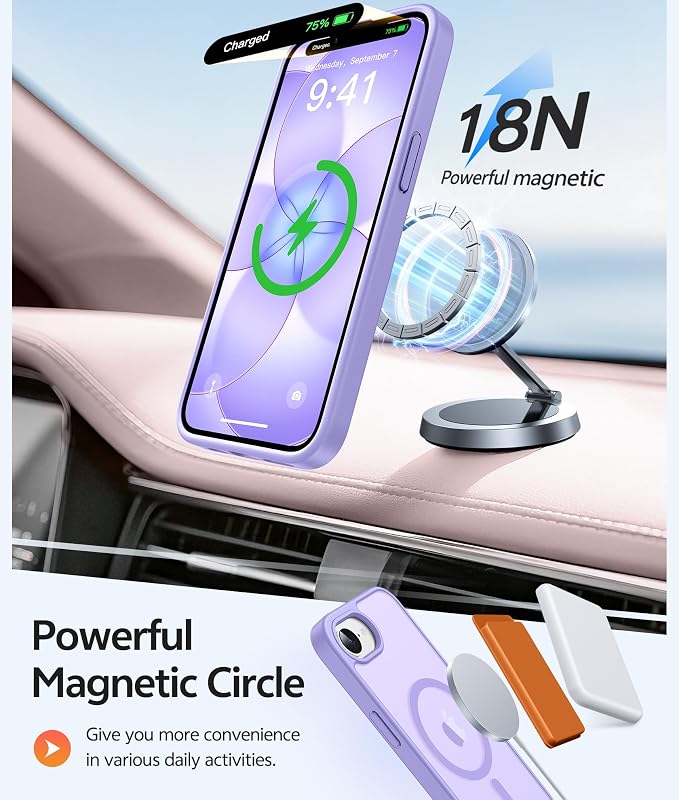 FNTCASE for iPhone 17e/ iPhone 16e Case, Fit for Magsafe, Screen Protector | Translucent Matte Magnetic Back, 14FT Military Grade Drop Protection, Shockproof Protective Phone Cover, Light Purple - Image 3