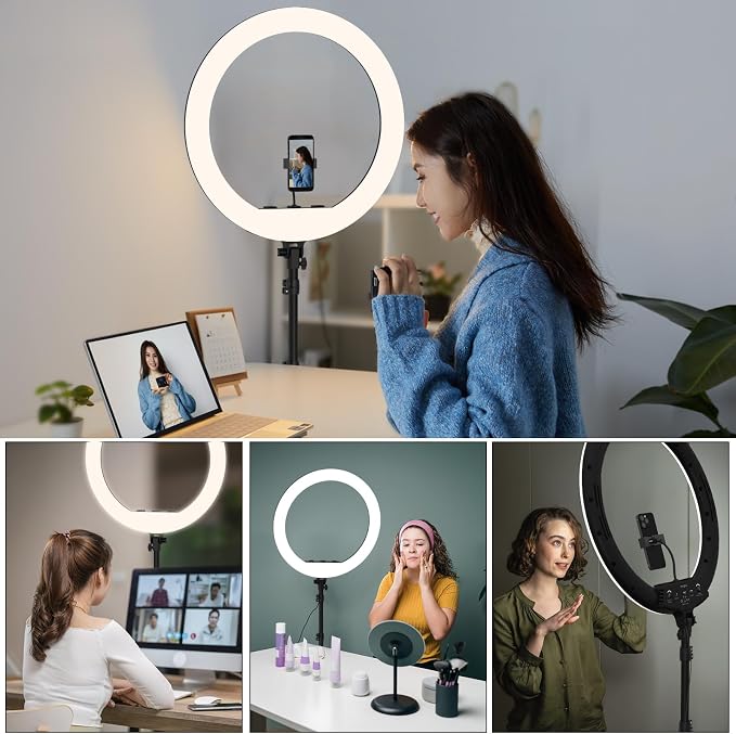 Hagibis 21 inch Ring Light with Stand Outer 55W 5600k Dimmable LED Light, Tripod Stand,and Phone Holder，Remote Controller,Carrying Bag ，CRI 97+ 2540lux, for Streaming Home Office Zoom Call Lighting - Image 4