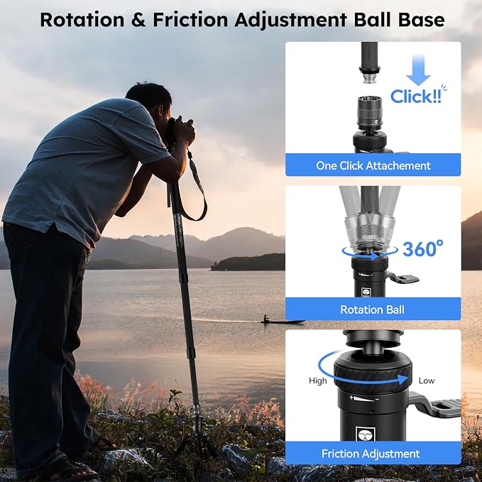 SIRUI SVM-165P Carbon Fiber Rapid Monopod, Pedal Feet, Twist Lock | 65" Height, 22LB Load, One-Step Height Adjustment, DSLR, Mirrorless Camera, Lightweight, Travel, Outdoor Shooting - Image 5