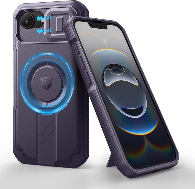 Dexnor for iPhone 17e Case, iPhone 16e Case[Built-in Slide Camera Cover & Kickstand], Compatible with MagSafe Heavy-Duty Rugged Magnetic Shockproof Phone Case for iPhone 17e/16e, 6.1'' Phantom Purple by Dexnor