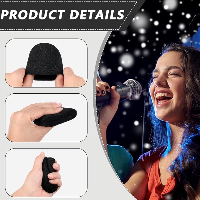 Flutesan 8 Set Microphone Cover Foam Mic Cover Microphone Windscreen Shakeproof Wireless Handheld Mic Protection Silicone Ring Anti Rolling Bottom Rod Sleeve Holder Foam Filter(Black) - Image 5