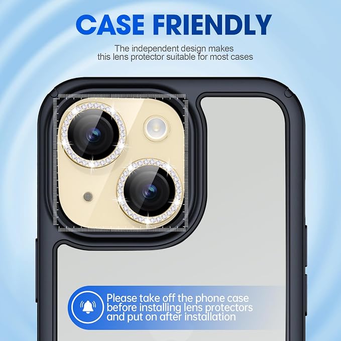 for iPhone 15/15 Plus Camera Lens Protector Bling Diamond, Yellow | Individual Metal, 9H Hardness, Scratch Resistant, Shockproof, Drop Protection, Case Friendly, Stylish Accessories - Image 5