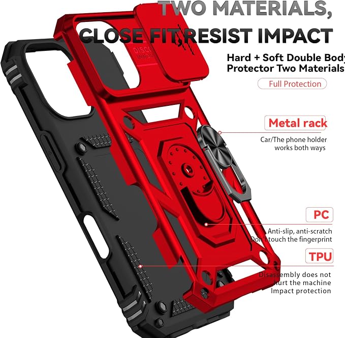SunStory Compatible with iPhone 17 Case with HD Screen Protector & Slide Camera Cover & Rotated Ring Kickstand, [Military-Grade] iPhone Case for iPhone 17,Red - Image 8