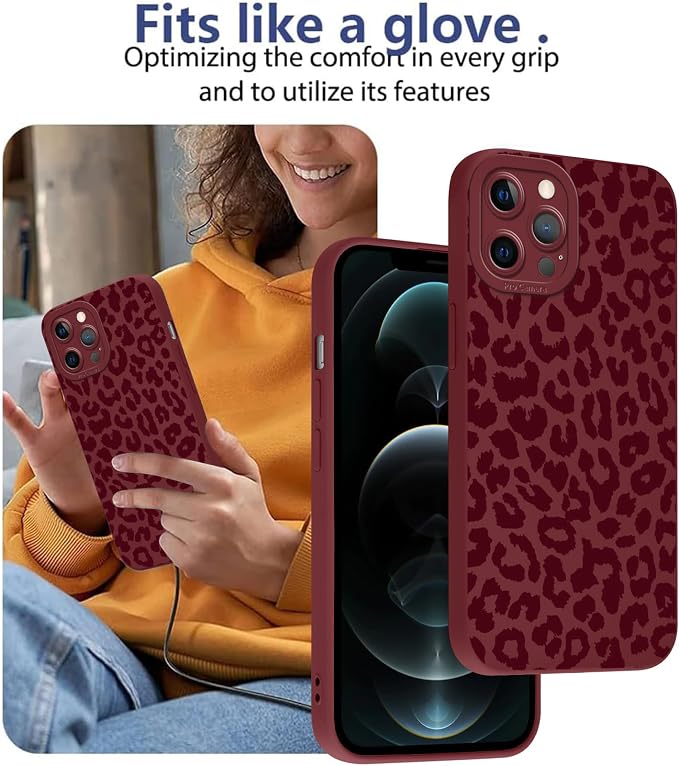 Cute Burgundy Cheetah Print Phone Case for iPhone 12 Pro 6.1" | Aesthetic Leopard Pattern Design Cover Full Camera Lens Protective Shockproof Soft Slim TPU Funda for Women Girls - Image 7
