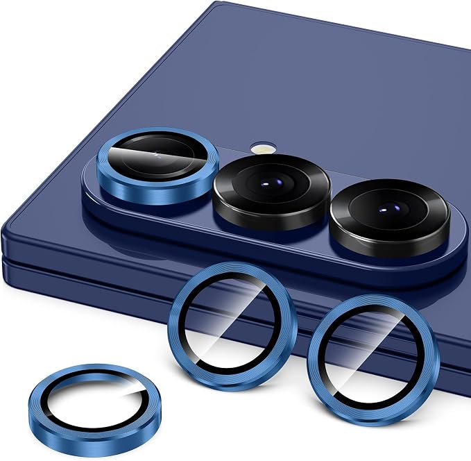 for Samsung Galaxy Z Fold 7 Camera Lens Protector, Individual Metal Ring Tempered Glass Lens Cover, [Strong Adsorption] Scratch Resistant Ultra-Thin HD Clear Lens Cover, 1 Set-Blue Shadow - Image 2