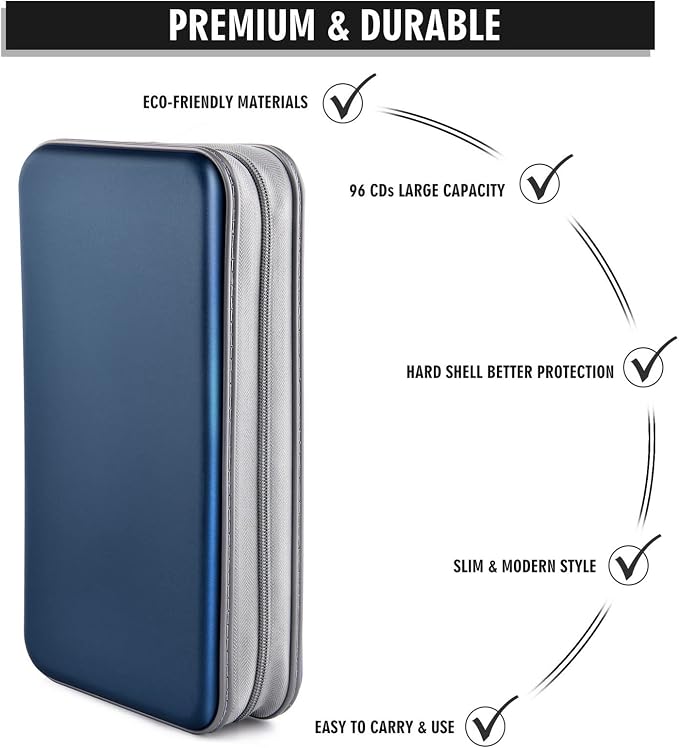 96‑Capacity Hard Plastic CD/DVD Binder for Car, Home & Travel | Zipper‑DVD Organizer, Scratch‑Resistant Sleeves Shield Discs From Dust & Damp; Stores Music, Video, Gaming & Blu‑ray Discs - Image 3