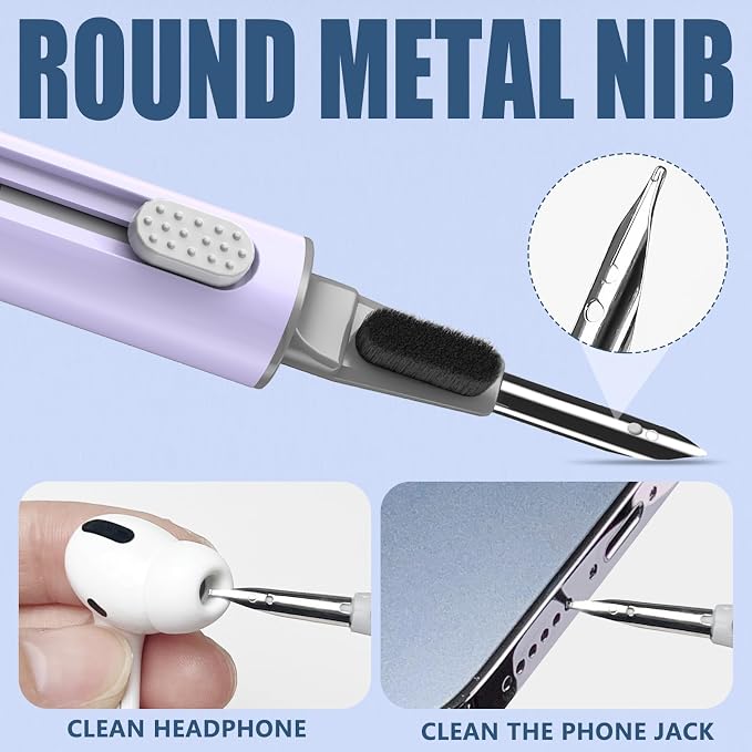 Inesore for AirPod Cleaning Kit, for Phone Earbuds Electronics (Purple) | Metal Tip, High-Density Soft Brush, Flocked Sponge Tip, 3 in 1 Design, Compact & Lightweight, Easy Operation, Easy to Carry - Image 4
