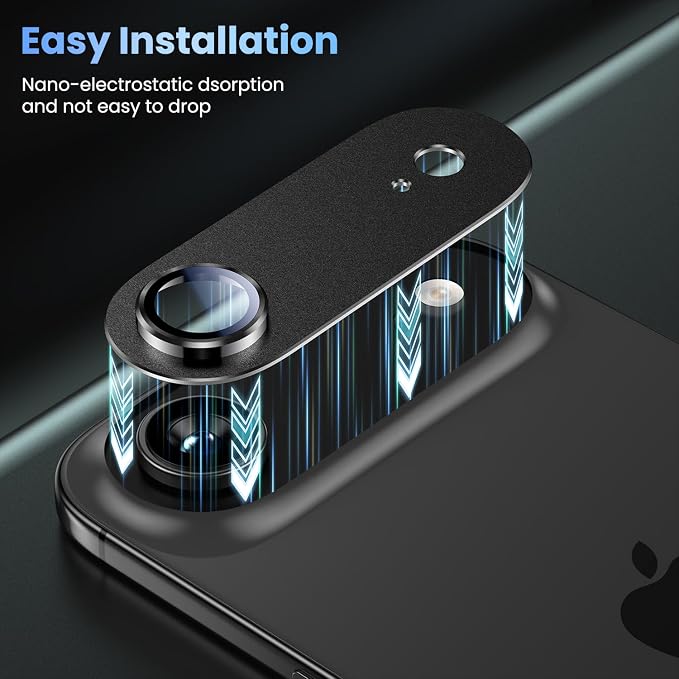 Uyiton for iPhone Air Camera Lens Protector, Metal Frame Glass Cover | Not Easy to Break, Strong Adsorption, Case-Friendly, Metal 9H Sapphire Glass Rear Camera Screen Cover, Space Black - Image 7