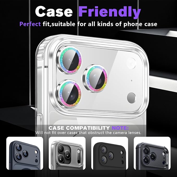 2 Pack for iPhone 17 Pro Max Camera Lens Protector | Bling Tempered Glass 9 Hardness,Anti-Scratch High Definition Camera Screen Protector (Multi-coloured) - Image 6