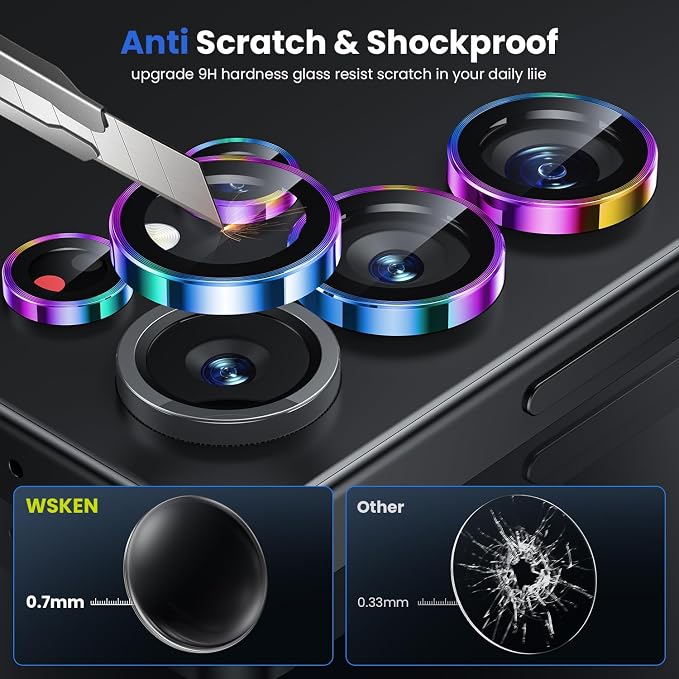WSKEN for Samsung Galaxy S25 Ultra Camera Lens Protector - Ultra Thin | Case Friendly, 9H Shatterproof Tempered Glass, Anti Scratch Metal Circle, Camera Screen Protector Cover Accessories, Colorful - Image 3