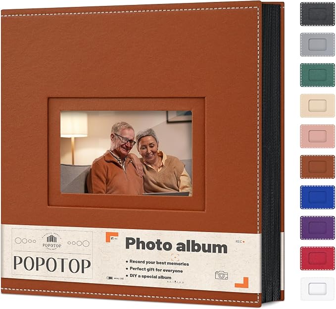 Popotop 4x6 Photo Album Holds 500 Pictures, Vegan Leather Hardcover | 500-Photos Capacity, Clear Slip-In Pockets, Large Collection Format, Front Photo Window, Gifts for Family Wedding Baby by Popotop