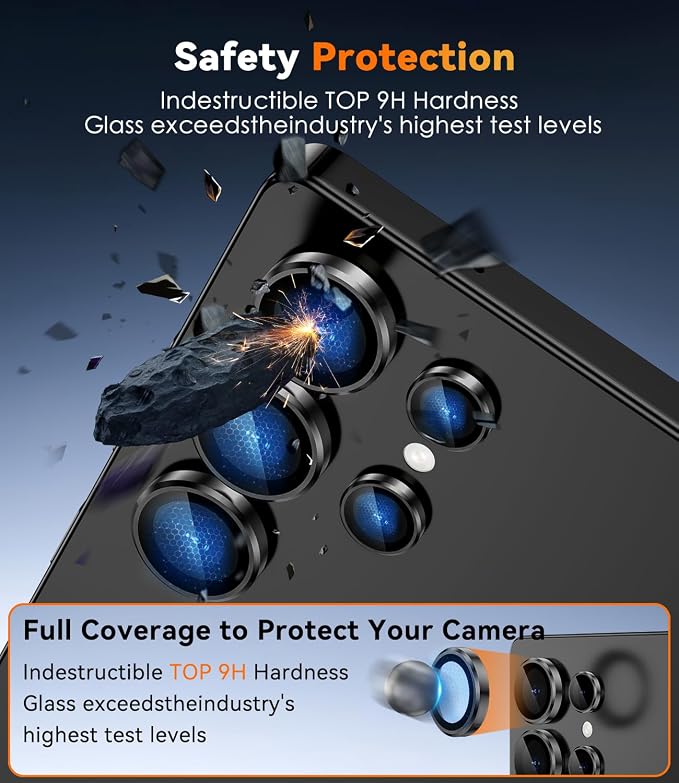CloudValley for Samsung Galaxy S25 Ultra Camera Lens Protector | 9H Tempered Glass + Aluminum Alloy Individual Lens Protective, [1 Second Installaion] Ultra-HD Glass Cover,Titanium Black - Image 2