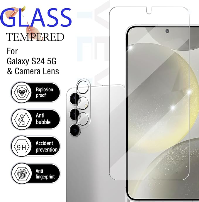 Galaxy S24 Screen Protector + Camera Lens Protector, [2 +2 Pack] [Ultrasonic Fingerprint Unlock] [Case Friendly] Full Coverage Tempered Glass Screen Protector For Samsung Galaxy S24 - Image 2