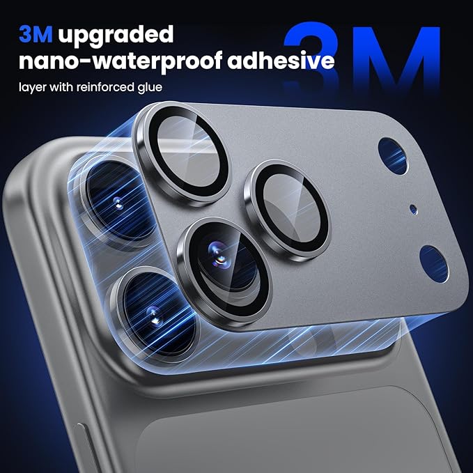 WSKEN for iPhone 17 Pro Max Camera Lens Protector - Military Grade Design | Strong Adhesion, Daily Shatterproof, Metal Aluminum Alloy Tempered Glass Camera Screen Protector, Grey - Image 3