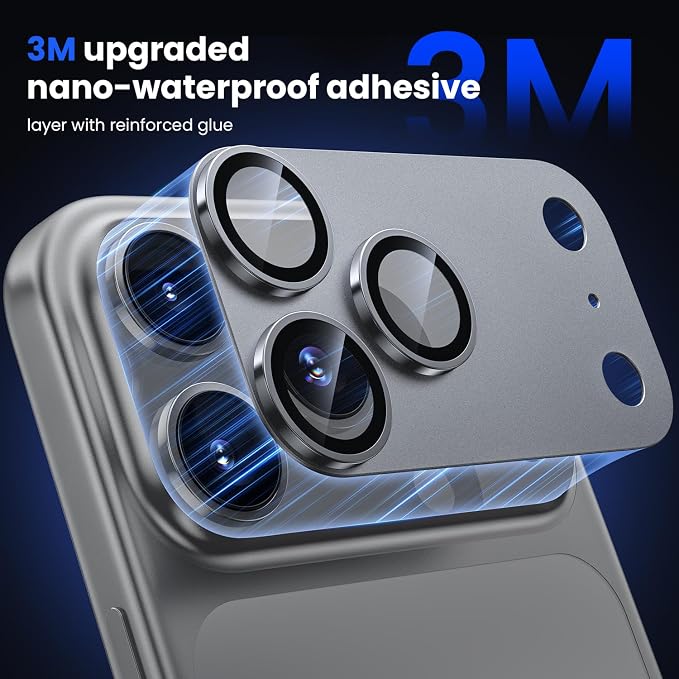 WSKEN for iPhone 17 Pro Camera Lens Protector - Military Grade Design | Strong Adhesion, Daily Shatterproof, Metal Aluminum Alloy Tempered Glass Camera Screen Protector, Grey - Image 3