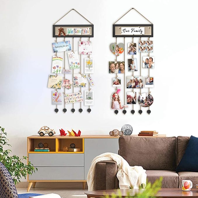 Bikoney Picture Frames Collage Wall Decor Hanging Photo Display Multi Pictures Organizer with Wood Bulletin Board Photo Board 30 Clips and 6 Pushpins for Home and Dorm Room Decor (Black) (Pack of 3) - Image 3
