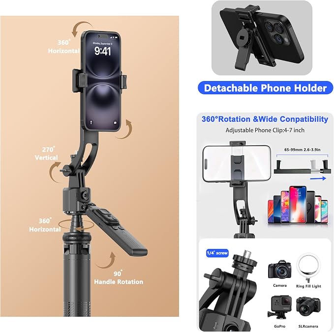 Auto Face Tracking Tripod for iPhone with Light 63” Selfie Stick Tripod Stand Follows Your Movement 360° Phone Camera Tripod with Wireless Remote for Content Creator Vlog Live Stream Video Recording - Image 7