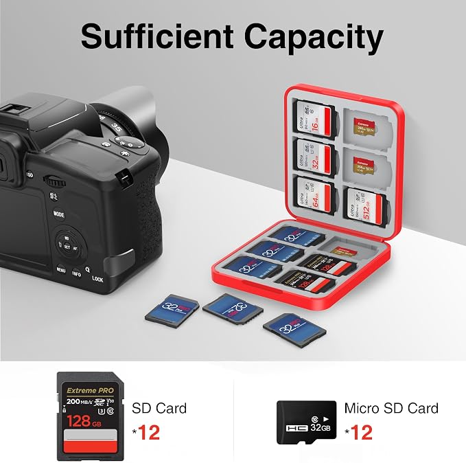 HEIYING Memory SD Card Holder with 24 Card Slots for Micro SD Cards | 12 SD + 12 Micro SD Slots, Magnetic Closure, Compact Portable Storage case with Soft Silicone Interior for Card Protection - Image 2