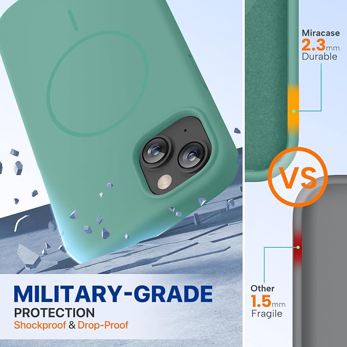 Miracase Silicone & Magnetic for iPhone 13 Case, Midnight Green | Compatible with MagSafe, Soft Microfiber Lining, Premium Silicone Cover Shockproof Drop Protection Phone Case for 13 - Image 3