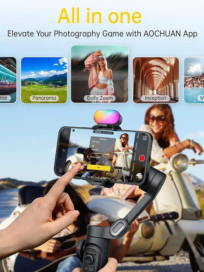 AOCHUAN 3-Axis Gimbal Stabilizer for iPhone Gimbal w/RGB Fill Light-XE Kit | Face Tracking Focus Wheel Foldable Smartphone for iPhone/Android Phone Stabilizer Vlog Recording Smart XE Kit - Image 6