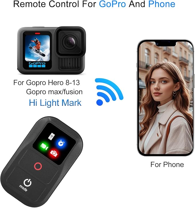 Suptig Wireless Remote Control for GoPro Hero 13/12/11/10/9/8 Black, Gopro Mission, Max, Max2, Phone, Built-in Rechargeable Battery - Image 2