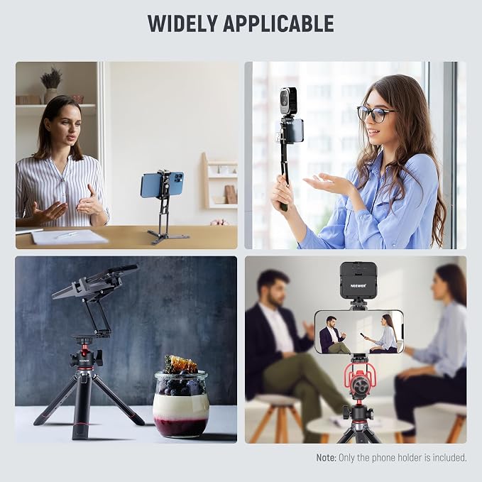 NEEWER Phone Tripod Mount with Cold Shoes, Metal Smartphone Tripod Adapter Compatible with iPhone, Multi Angle Tri Fold Cell Phone Holder, Handheld Phone Grip for Streaming Vlog SP-04 - Image 8