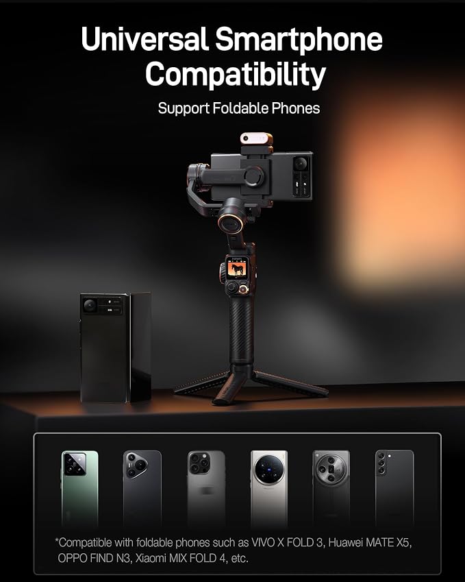 hohem iSteady M7 Gimbal Stabilizer for iPhone & Android, 3-Axis Gimbal | Magnetic AI Tracker, iSteady 9.0, 7.6" Rod, RGB Fill Light, 12H Battery, AI Live Feed Monitoring, Touchscreen Remote - Image 9