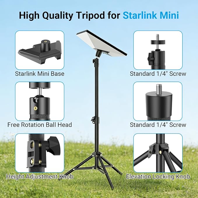 Starlink Mini Tripod Mount with Adapter - Height Adjustable & 360° Tilt, Compatible with Starlink Mini Terminal, Portable Sturdy Stand for RV Camping & Outdoor Use - Image 6