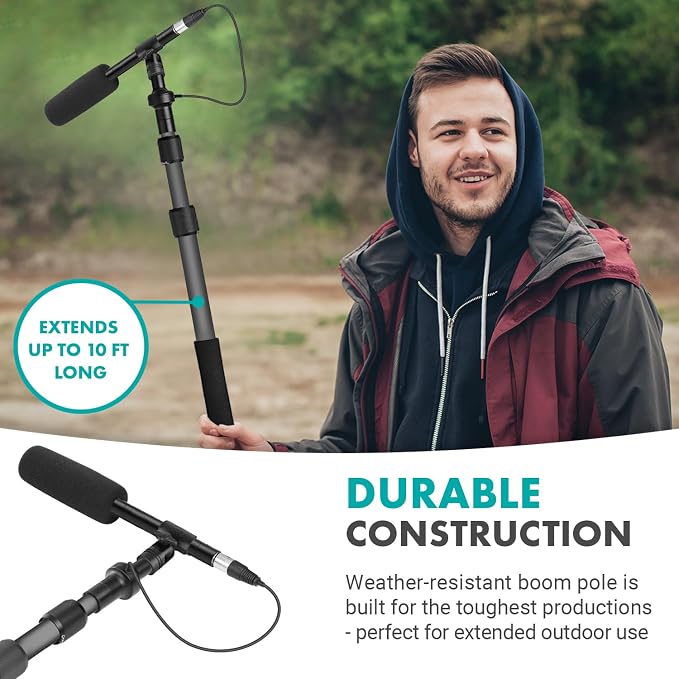 Movo XLR Shotgun Microphone & Boom Pole Kit – Professional Location Sound Recording Bundle with Shotgun Mic and Boompole with Internal XLR Cable for Filmmaking, ENG, and Broadcast Audio - Image 6
