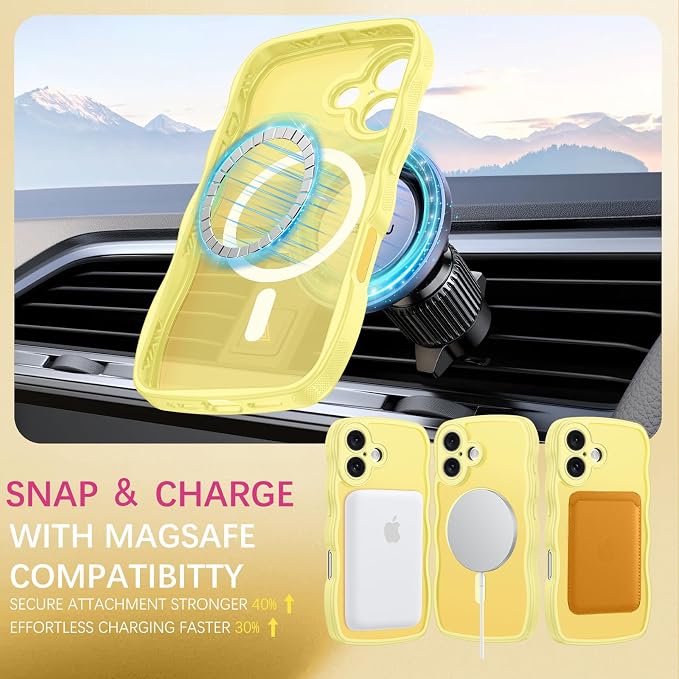 BENTOBEN Magnetic for iPhone 16 Case, Cute Wavy [Full Camera Protection][Compatible with MagSafe] Matte Anti-Slip Bumper Women Girls Boys Protective Cover for iPhone 16 6.1",Yellow - Image 5