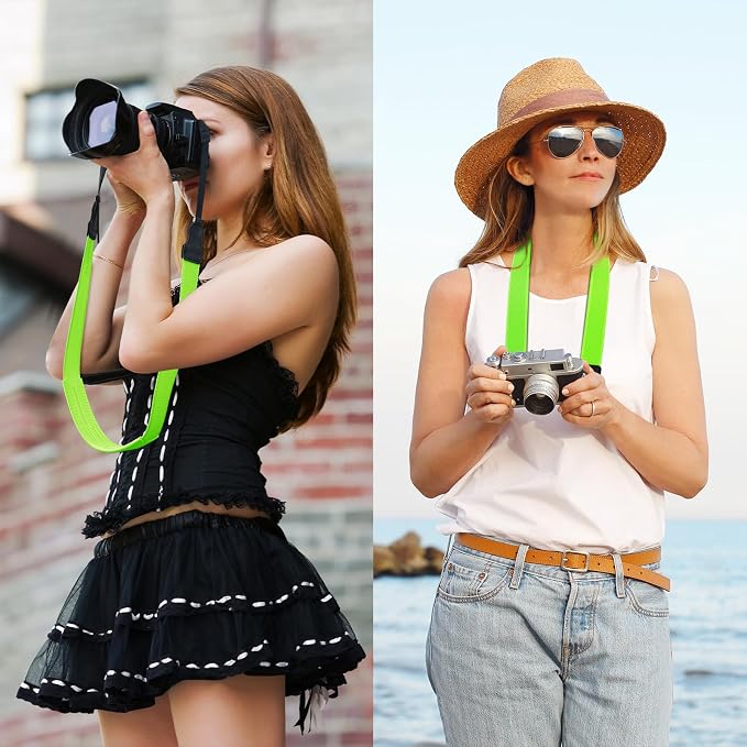 FIEIL Neck Strap Silicone Camera Straps - Padded Camera Strap, 1.5" Wide Adjustable Nylon Shoulder Strap - Compatible with Canon, Nikon, Sony, and More DSLR and Mirrorless Cameras (Fluorescent Green) - Image 2