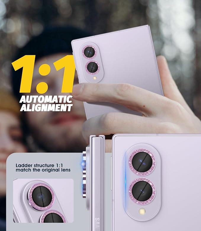 Orzero (2 Sets) Camera Lens Protector for Samsung Galaxy Z Fold 8, [EZ Install] [Case-Friendly] 9H Tempered Glass Bling Lens Cover Accessories, Military-Grade Shockproof, HD Clarity Anti-Glare - Glitter Purple - Image 5