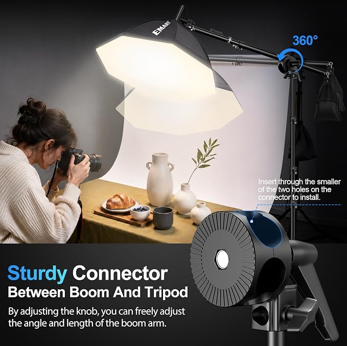 EMART Softbox Photography Lighting Kit, 50W LED 2PCS Soft Box with Boom Arm | Professional Equipment 16"x16" & 20"x20" Softbox, 50W 3000-6000K LED Bulbs, APP/Remote, Stand with Boom Arm for Studio, Vedio - Image 4