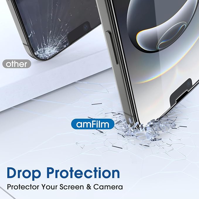 amFilm OneTouch for iPhone 17e / iPhone 16e Screen Protector Tempered Glass | Auto-Alignment, 30s Install, Bubble Free,Case Friendly,Scratch & Drop Protection, Camera Lens Protector[2+2 Pack] (16e-6.1'') - Image 6