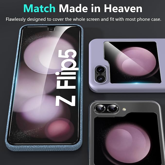 YWXTW [ 2023 Upgraded Alignment Tool for Samsung Galaxy Z Flip 5 Screen Protector, 2 Pack Inner Soft EPU + 2 Pack Front Tempered Glass + 2 PCS Metal Camera Lens Protector, Case Friendly - Image 5
