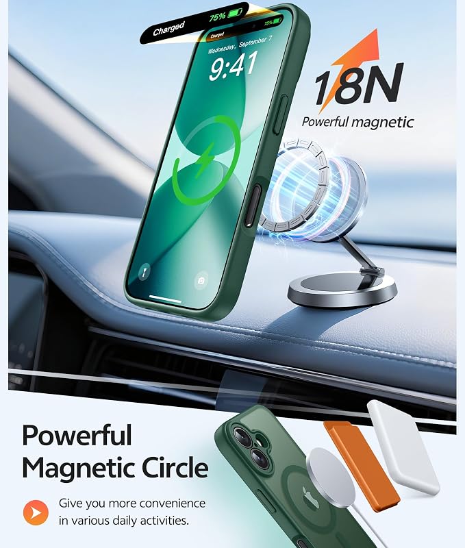 FNTCASE for iPhone 17 Case, Compatible with Magsafe, Glass Screen Protector | Full Camera Protection, Translucent Matte, 14FT Military Grade Drop Proof, Shockproof Protective Phone Cover, Green - Image 3