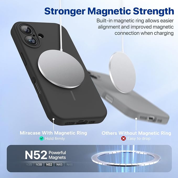 miracase Magnetic for iPhone 16 Plus Case, [Soft Anti-Scratch Microfiber Lining], Compatible with MagSafe, Liquid Silicone Shockproof Drop Protection Phone Case for 16 Plus,Black - Image 4
