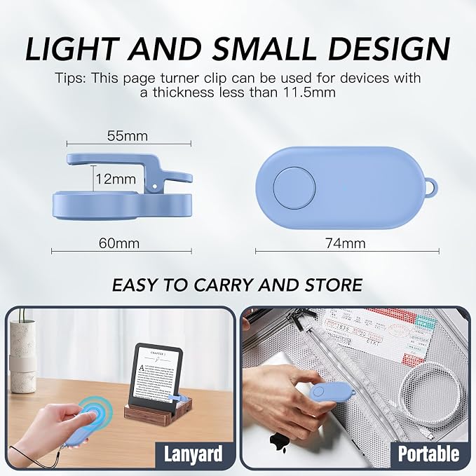 Remote Control Page Turner for Kindle Paperwhite Oasis Kobo eReaders,Kindle Clicker Page Turner Accessories for iPhone,iPad, Android Tablets Reading Novels,Video Record&Shutter Selfie (Blue) - Image 7