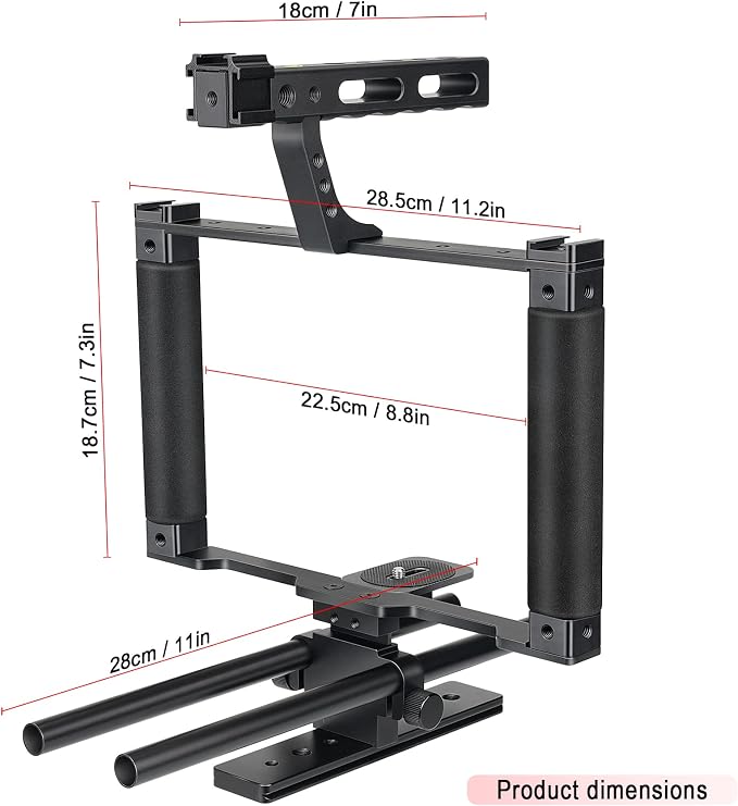 Universal Aluminum Alloy DSLR Mirrorless Camera Camcorder Stabilizer Extension Cage Mount for Mic Monitor Light, Movie Making Rig YouTube Tiktok Vlogging Video Kit w/Phone Holder for Canon Sony Nikon - Image 7
