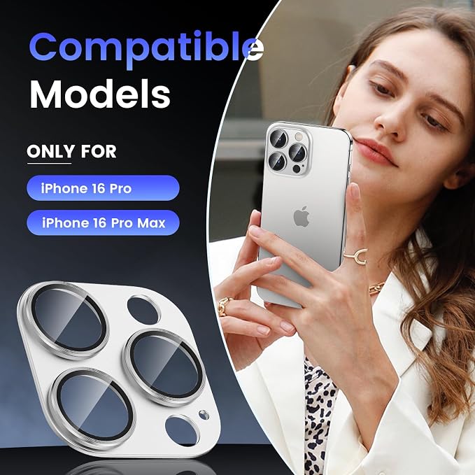 Tensea for iPhone 16 Pro Max/16 Pro/14 Pro Max/14 Pro Camera Lens Protector | Metal Aluminum Alloy Tempered Glass Cover Camera Screen Protector Accessories, Case Friendly - Image 2