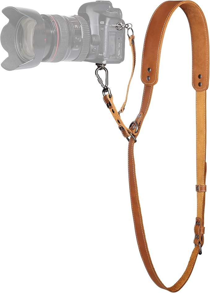 Padwa Lifestyle Tan Single Camera Harness Strap for One Camera - Professional Single Full Grain Leather Camera Harness,Quick Release Gear DSLR Camera Straps for Photographers by PadwaLifestyleCameraStrap