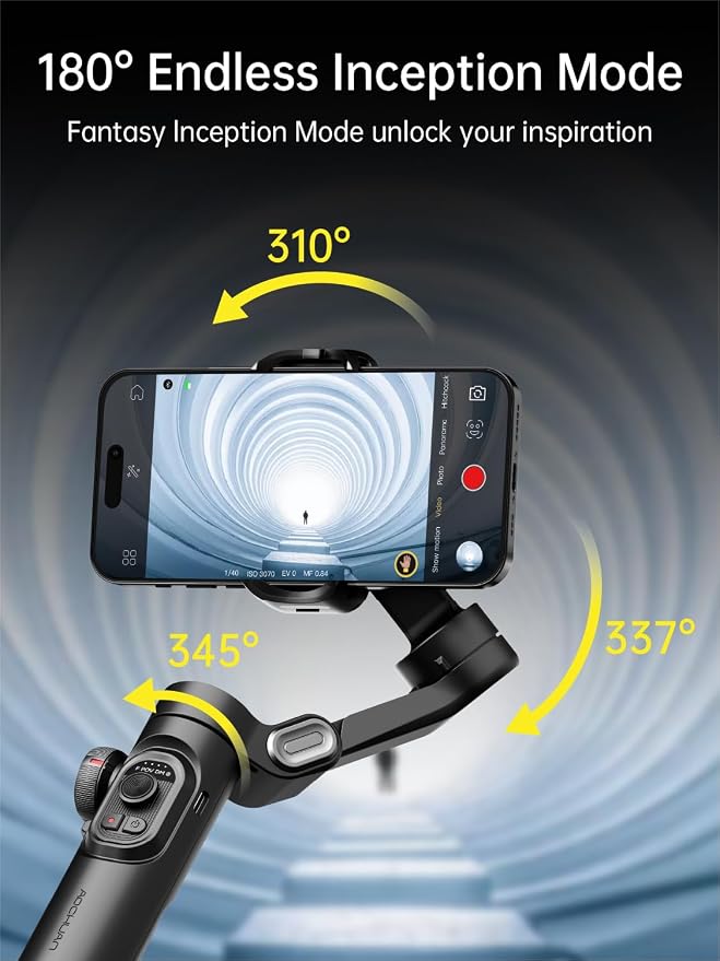 AOCHUAN Smart XE 3-Axis Phone Gimbal Stabilizer for iPhone | Foldable handheld smartphone gimbal w/focus wheel, TikTok, YouTube vlog, video creation, compatible with iPhone&Android - Image 4