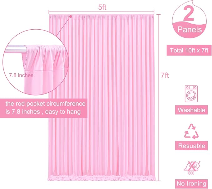 Pink Backdrop Curtain for Parties Baby Shower Wrinkle Free Pink Photo Curtains Backdrop Drapes Fabric Decoration for Weddings Birthday Party 5ft x 7ft,2 Panels - Image 5
