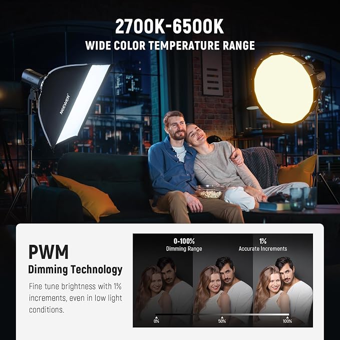 NEEWER MS150B 130W Bi Color LED Video Light, Mini COB Portable Photography Lighting with App Control,2.4G Mode, Bowens Mount Continuous Output Lighting, 200000 lux/0.5m, 2700K-6500K, CRI97+, 12 Scenes - Image 5