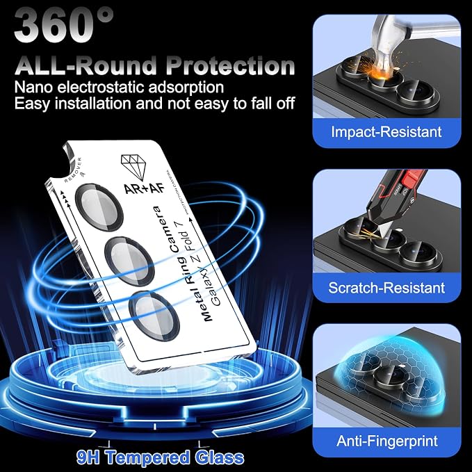 Meshine for Samsung Galaxy Z Fold 7 Camera Lens Protector,Scratch Proof,Strong Adsorption,9H Hardness with Metal Ring Camera Cover,Ultra Thin Case Friendly, Accessories Lens Protector,Black - Image 3