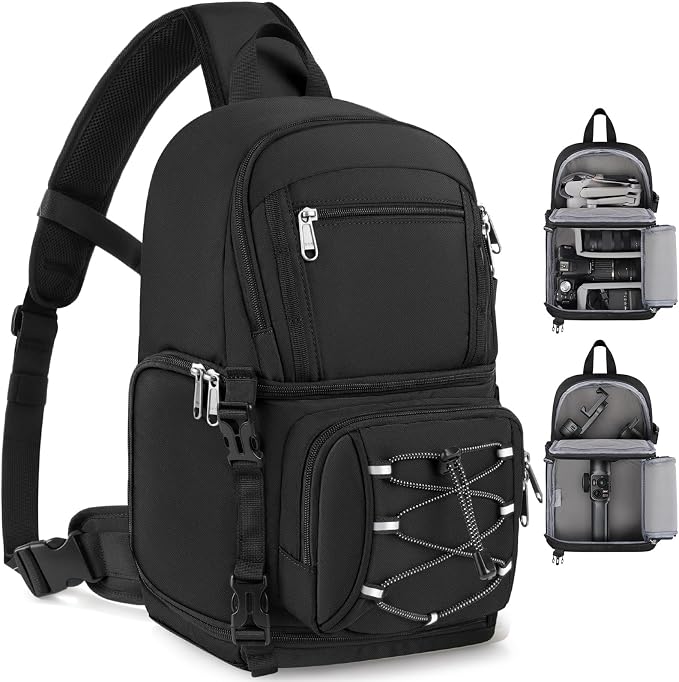 RAINSMORE Camera Sling Bag, Small Dslr/Mirrorless Camera Bag & Case | Waterproof Camera Bags for Photographers, with Removable Padded Insert & Tripod Holder, Compatible with Canon/Nikon/Sony/Fuji by RAINSMORE