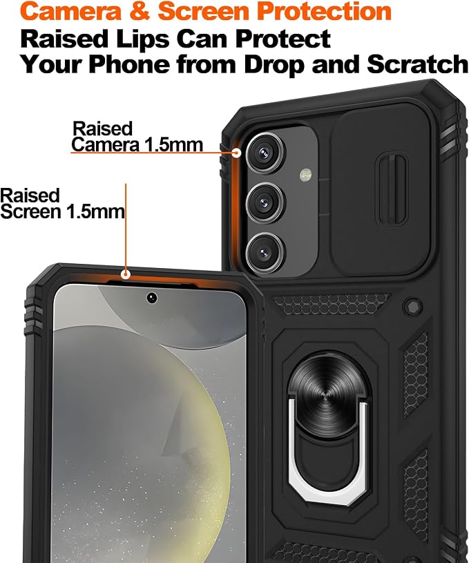 Gritup for Samsung Galaxy S24 Phone Case: S24 Case with 2*Screen Protector | Magnetic Stand & Slide Camera Cover | Shock Proof Military-Grade Funda para S 24 Cover -Black - Image 5