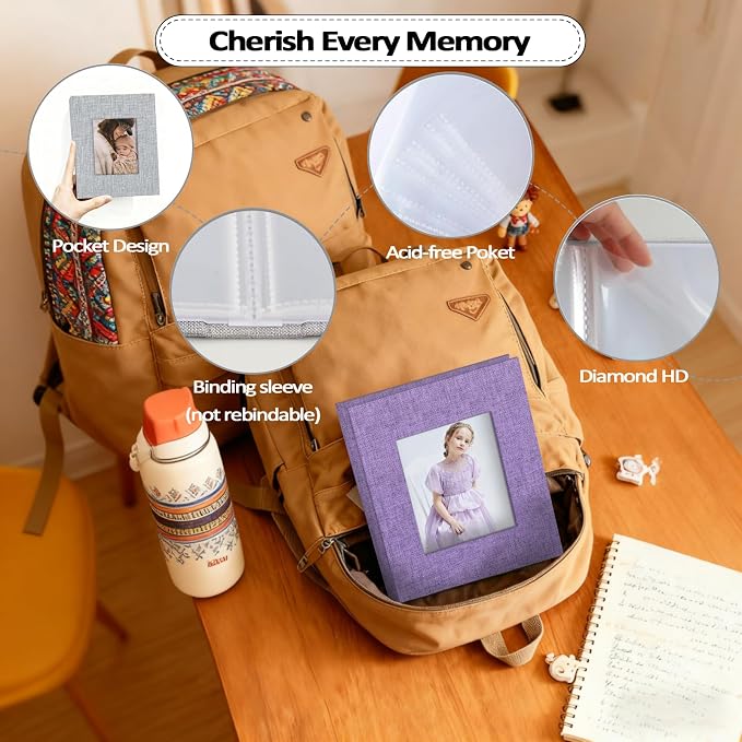 Popotop 2 Pack Photo Album 5x7 Pictures, Small Linen Slip-in Photo Albums Book for 80 Photos with 40 Pockets, Birthday Gifts for Women Mom Family Baby - Image 4