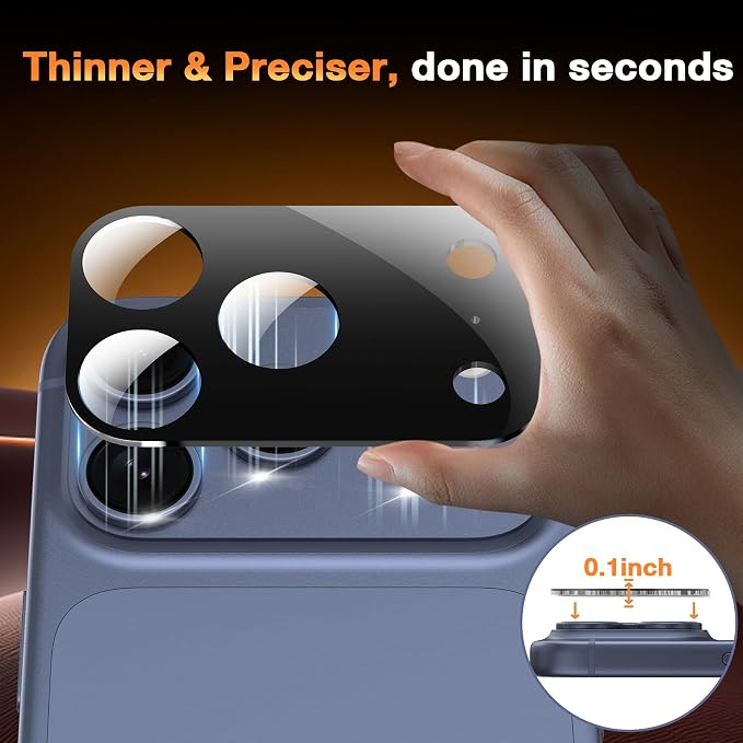YWXTW [0 Bubbles for iPhone 17 Pro Camera Lens Protector, Full Coverage Tempered Glass Lens Screen Protector for iPhone 17 Pro Accessories, Case Friendly, HD Clear, 3 Pack (Black) - Image 6